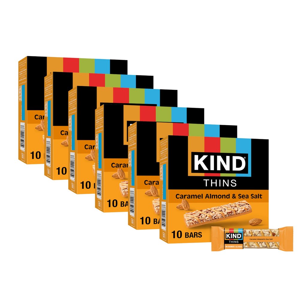 KIND THINS Caramel Almond & Sea Salt Bars, 0.74 Ounce, Gluten Free, 4g Sugar, 10 Count (Pack of 6)