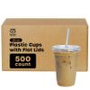 Comfy Package [Case of 500 20 oz. Clear Plastic Cups With Lids, Disposable Coffee Cups with Flat Lids - Ideal for Cold Beverages, Smoothies, and To-Go Drinks view 1