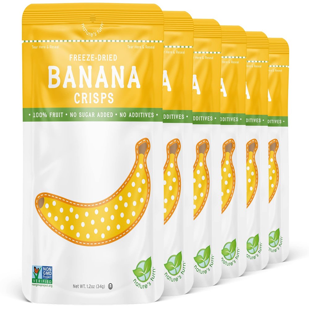 Natures Turn Freeze-Dried Banana Crisps Healthy, Gluten-Free, Crispy & Delicious, Plant-Based Snack, Ideal for Cereal, Smoothies, School Lunches, & On-the-Go, Bags of 6 (1.2 oz Each)