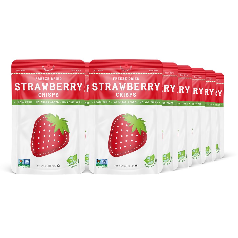 Natures Turn Freeze-Dried Strawberry Crisps Healthy, Gluten-Free, Crispy & Delicious, Plant-Based Snack, Ideal for Cereal, Smoothies, School Lunches, & On-the-Go, Bags of 12 (0.53 oz Each)