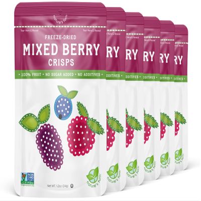Natures Turn Freeze-Dried Mixed Berry Crisps  Healthy, Gluten-Free, Crispy & Delicious, Plant-Based Snack, Ideal for Cereal, Smoothies, School Lunches, & On-the-Go, Bags of 6 (1.2 oz Each)