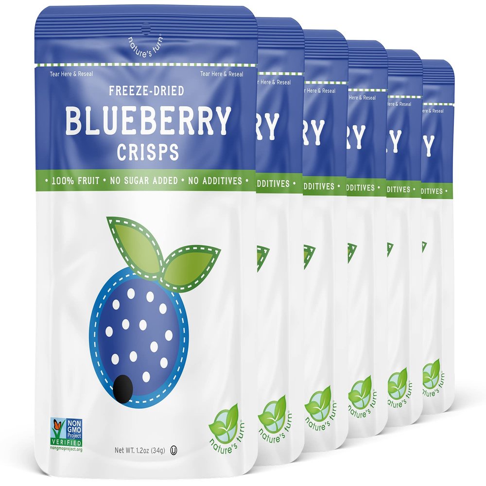 Natures Turn Freeze-Dried Blueberry Crisps Healthy, Gluten-Free, Crispy & Delicious, Plant-Based Snack, Ideal for Cereal, Smoothies, School Lunches, & On-the-Go, Bags of 6 (1.2 oz Each)
