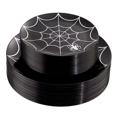 NOCCUR 60PCS Halloween Plastic Plates - 30 Black Dinner/Dessert Plates - Ideal for Halloween Party
