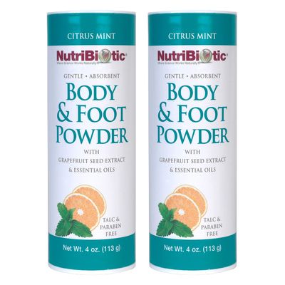 NutriBiotic  Body & Foot Powder, Citrus Mint Scent From Essential Oils, 4 Oz Twin Pack | with Grapefruit Seed Extract | Vegan & Non-GMO | Talc, Paraben & Gluten Free | Gentle & Absorbent