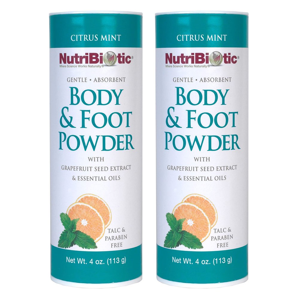 NutriBiotic  Body & Foot Powder, Citrus Mint Scent From Essential Oils, 4 Oz Twin Pack | with Grapefruit Seed Extract | Vegan & Non-GMO | Talc, Paraben & Gluten Free | Gentle & Absorbent