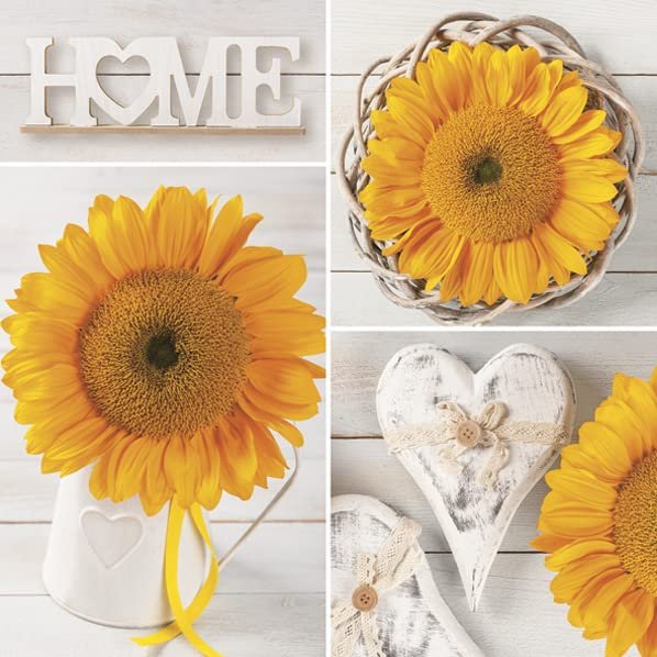 Keep Unique 20-ct 13x13 Sunflower Paper Luncheon Decoupage Napkins, 3-Ply Servilletas Sunflower Heart Napkin for Christmas Art, Dinner and Party, Disposable Napkins Decor (Sunflower Heart)