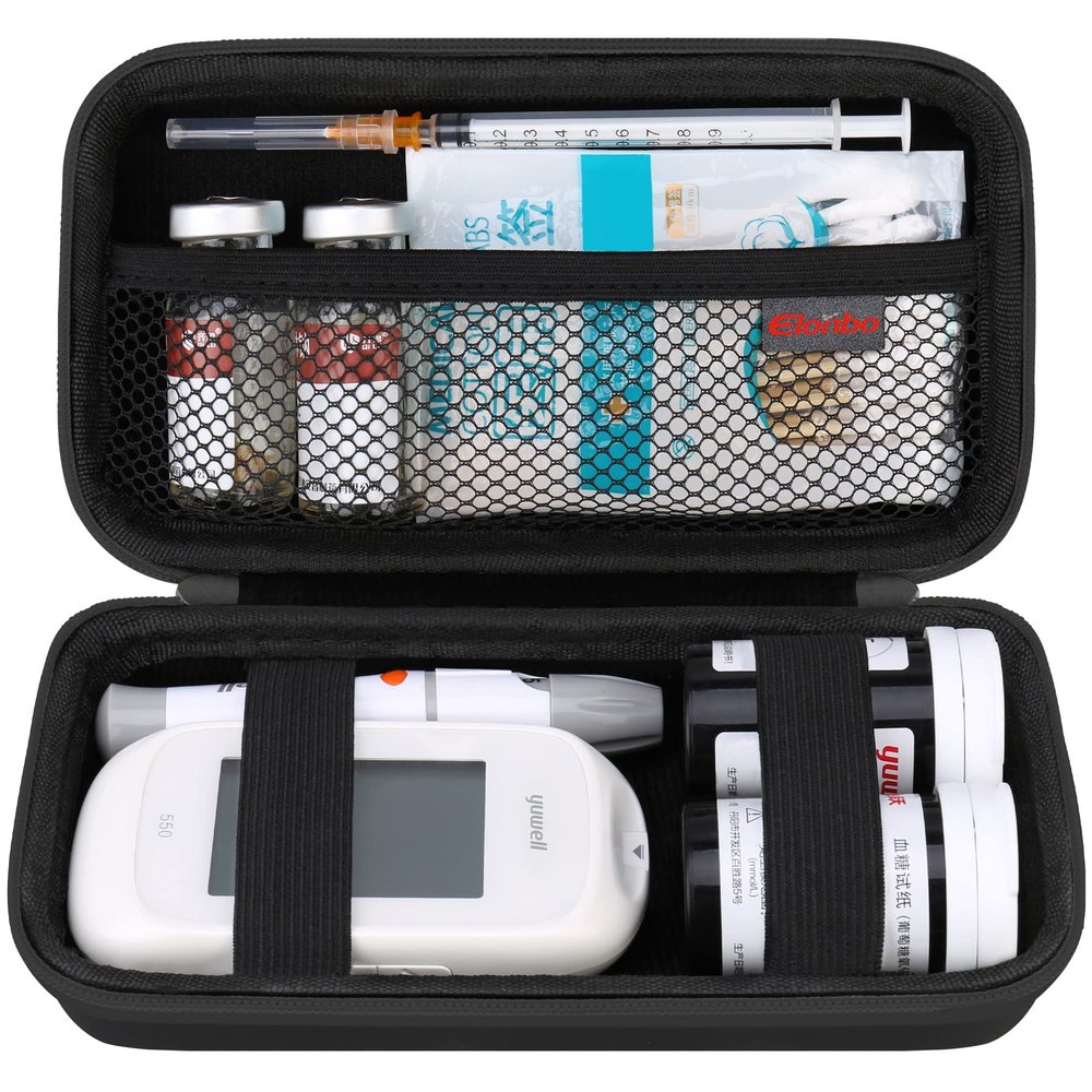 Elonbo Diabetic Supplies Travel Case, Diabetic Supply Organizer Bag, Glucose Meter Storage Case, Insulin Pen Carrying Case for Glucose Monitor, Blood Sugar Test Strips, Lancets, Syringe, Black