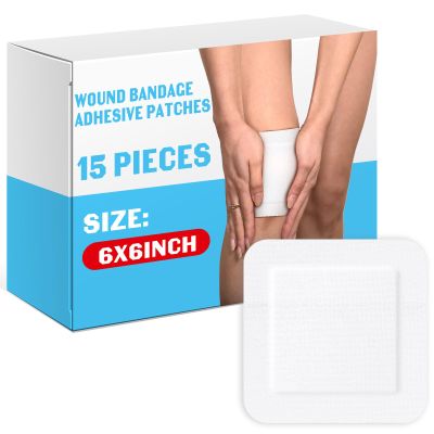 15 Pieces Bordered Gauze Island Dressing Wound Bandage Sterile Adhesive Gauze Pads Patches Post Shower Breathable Borders Individually Packed Pouches Tapes(6 x 6 Inch)