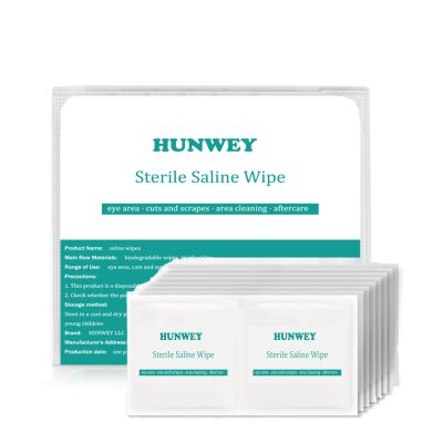 HUNWEY Saline Wipes - 48ct Unscented Cleansing Face Eye Wound Aftercare Swabs for Baby Adult Travel Individual Packet