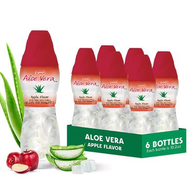 Aloe vera juice (Apple flavored) with bigger chunks pure aloe pulp (6 Packs) Plant based juice great for hydration and contains large aloe pulp. It is healthy for adults and kids