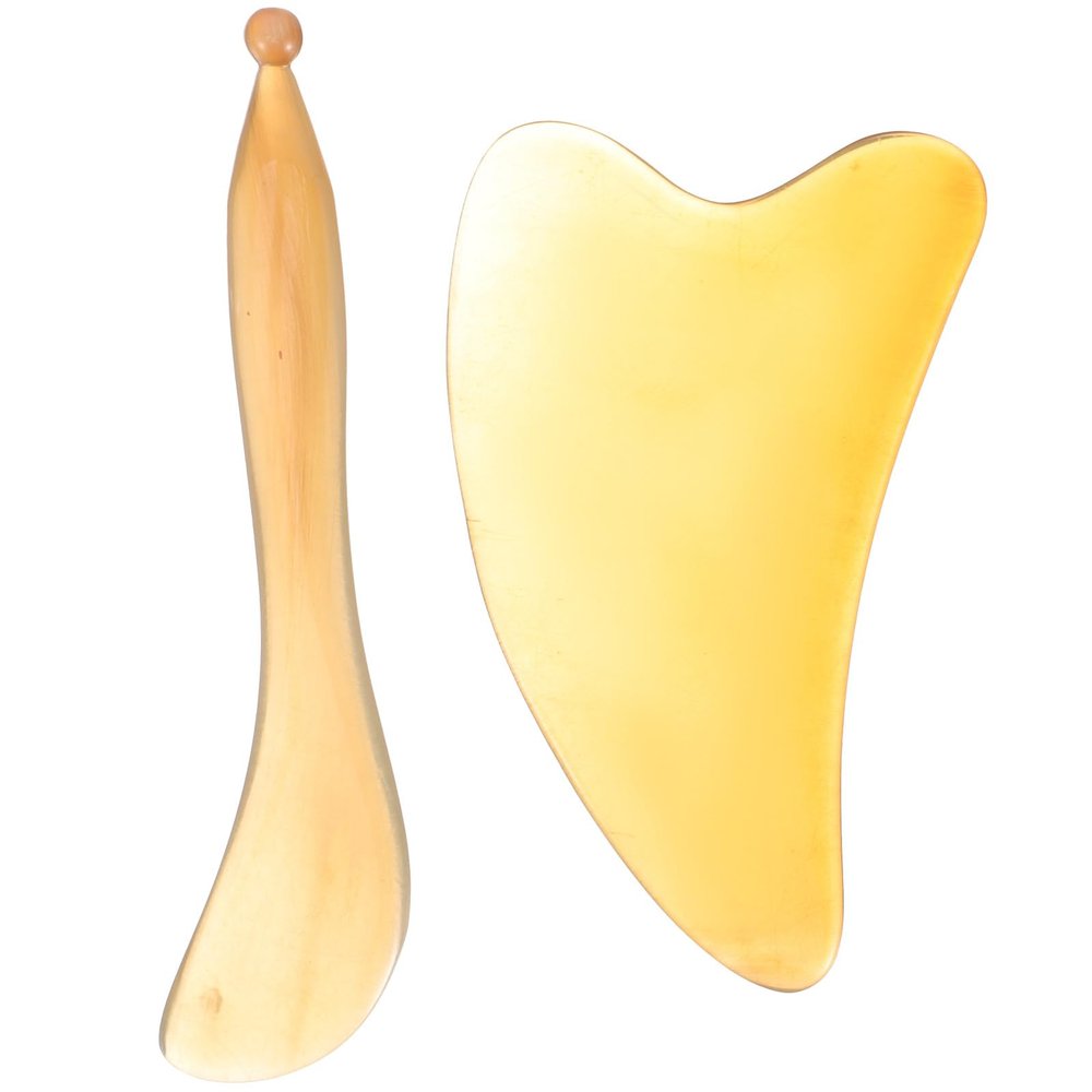 EXCEART Buffalo Horn Gua Sha Scraping Board Set 2Pcs 5.11In Facial Massage Tools for Trigger Point Therapy Body Relaxation and Spa Care