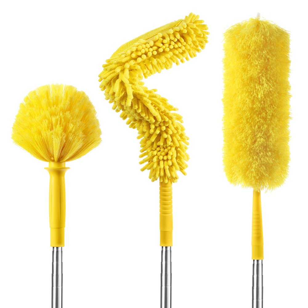 17FT Extendable Duster with 2-9 ft Extension Pole for High Ceilings, Newliton Cobweb Duster for Ceiling Fans Hard-to-Reach Areas, Long Handle Microfiber Dusting Tool for Home Cleaning