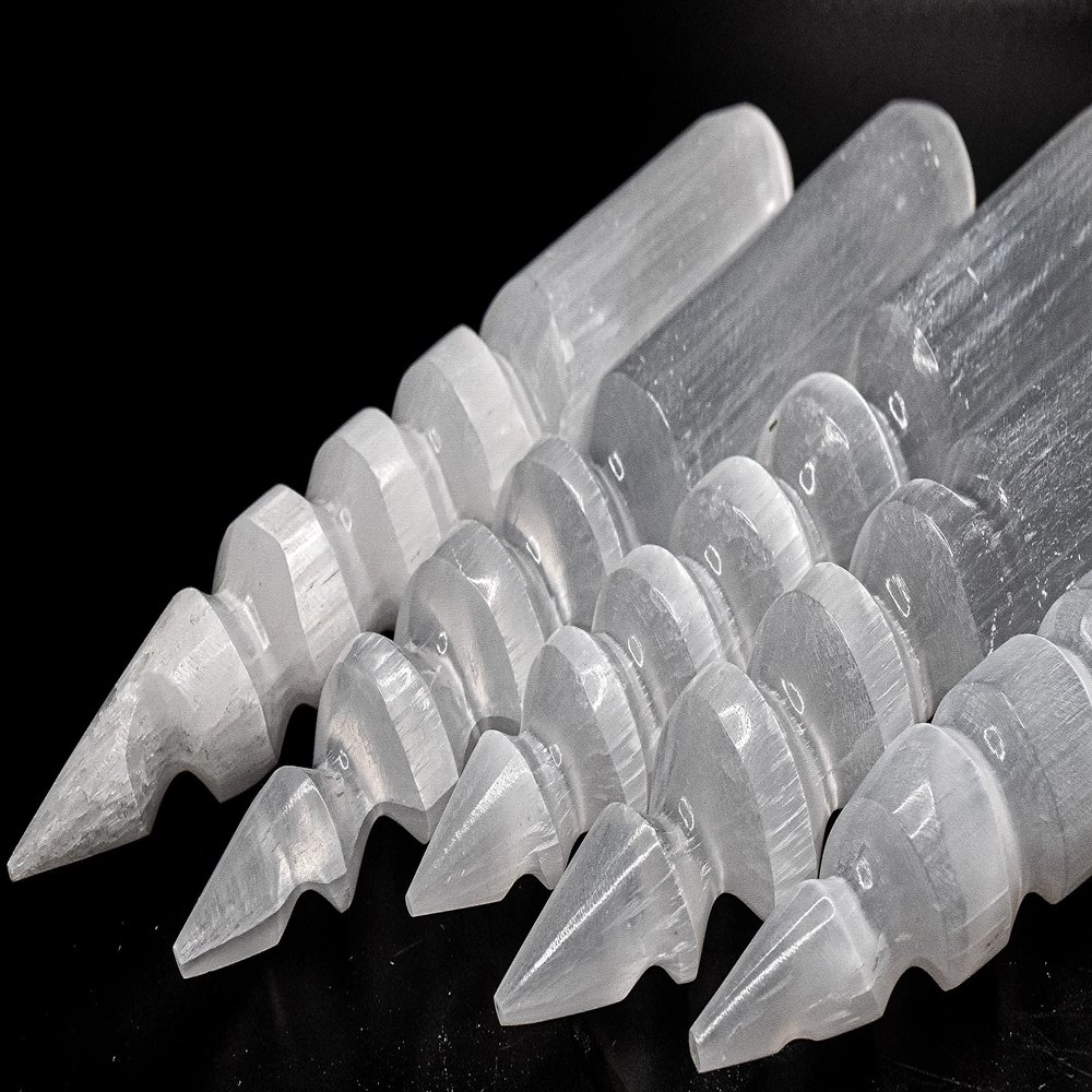 6.3" Spiral Selenite Massage Wand Polished Natural Satin Spar Crystal Point One Side Terminated Mineral Unicorn Horn Gemstone Stick - Morocco (1PC)