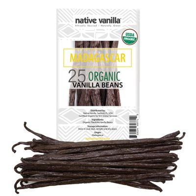25 Organic Madagascar Vanilla Beans - Gourmet Grade A Premium Vanilla Pods - For Vanilla Extract & Baking - For Cooking, Desserts & More - 100% Vegan & Kosher - Non-GMO & Gluten-Free - Native Vanilla