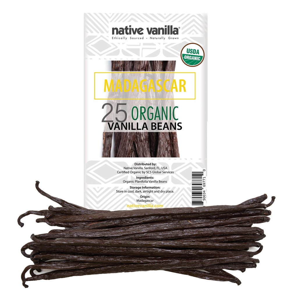 25 Organic Madagascar Vanilla Beans - Gourmet Grade A Premium Vanilla Pods - For Vanilla Extract & Baking - For Cooking, Desserts & More - 100% Vegan & Kosher - Non-GMO & Gluten-Free - Native Vanilla