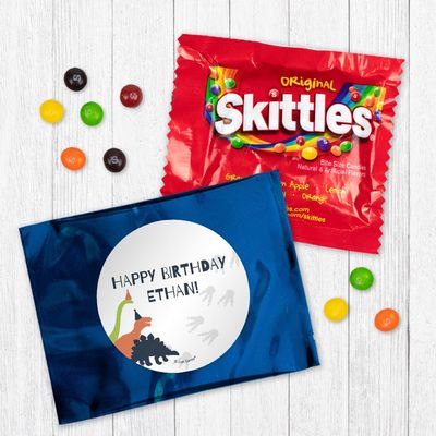 12ct Personalized Dinosaur Birthday Candy Party Favors Fun Size Bags (12 Pack) - Dark Blue Foil - (3 x 4in) Party Supplies