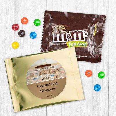 12ct Personalized Thank You M&M's Candy Fun Size Bags (12 Pack) - Gold Foil - (3 x 4in) Milk Chocolate, Employee Appreciation Chocolate