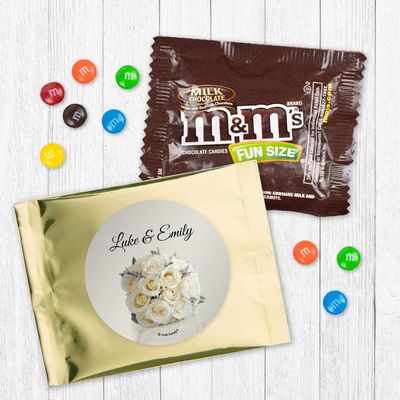 12ct Personalized Floral Wedding Candy Favors M&M's Chocolate Fun Size Favors for Guests (12 Pack) - Gold Foil - (3 x 4in) Milk Chocolate, Floral Design