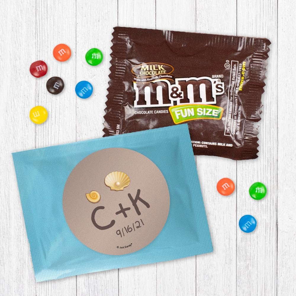 12ct Personalized Beach Wedding Candy Favors Candy Fun Size Candy Favors for Guests (12 Pack) - Light Blue Foil - (3 x 4in) Milk Chocolate, Destination Wedding