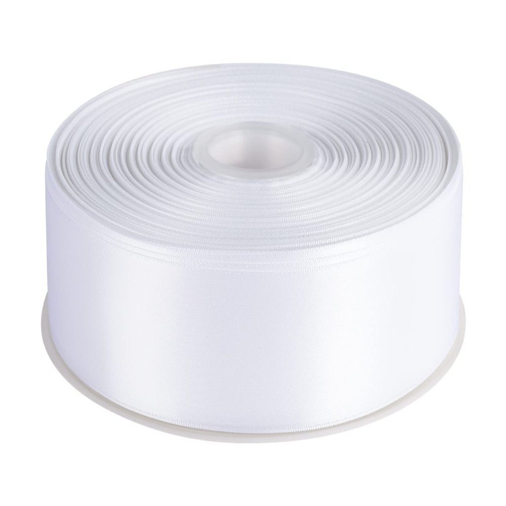 1-1/2" Inch Double Faced Satin Ribbon Solid Polyester Ribbon for Gift Wrapping, Crafts, Hair Bows, Wedding Party Decaration, Baby Shower Decoration Floral Arrangement (100 Yards, White)