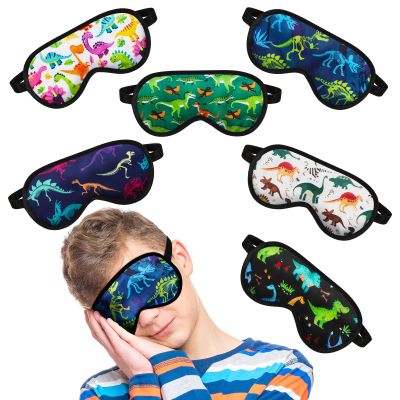 Eurzom 6 Pieces Shark Dinosaur Kids Sleep Mask Soft Satin Eye Mask Boys Animals Theme Kids Night Products for Sleeping Supplies, 6 Styles(Dinosaur)