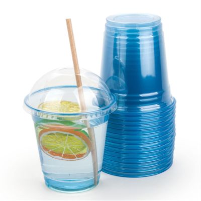 Golden Apple, color cups series 12oz 50sets Blue Plastic cups with Clear Dome lids with hole (50cups+50lids) BPA Free