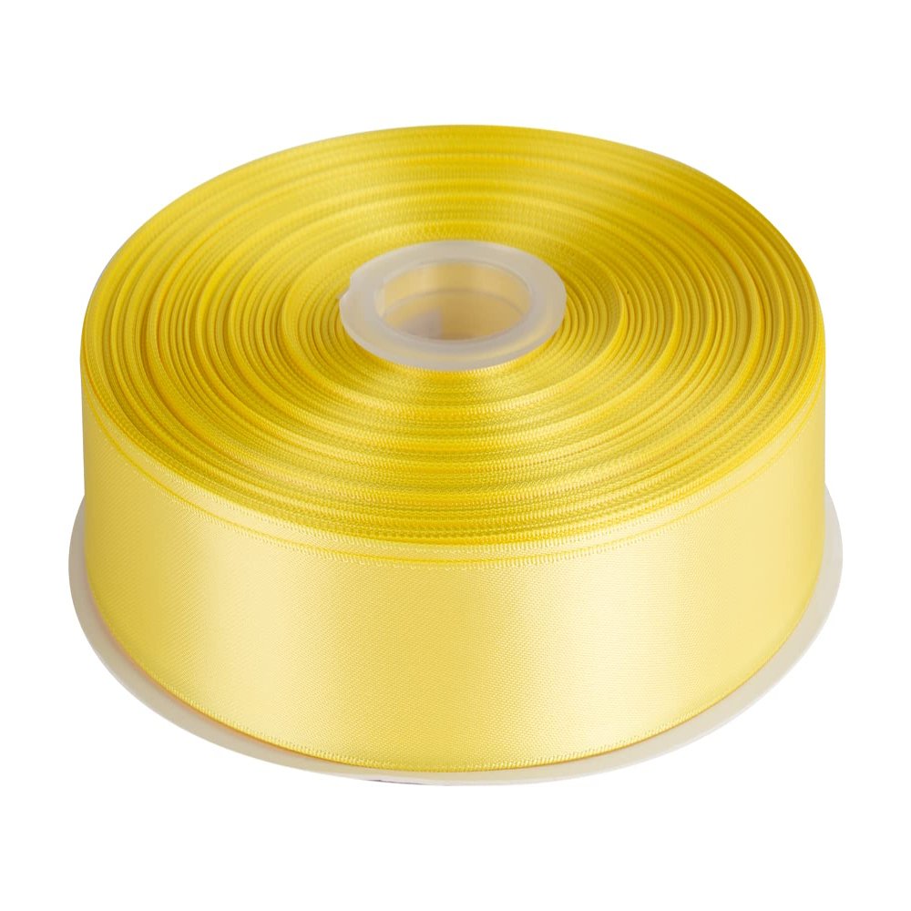 1" Inch Double Faced Satin Ribbon Solid Polyester Ribbon for Gift Wrapping, Crafts, Hair Bows, Wedding Party Decaration, Baby Shower Decoration Floral Arrangement (100 Yards, Lemon)