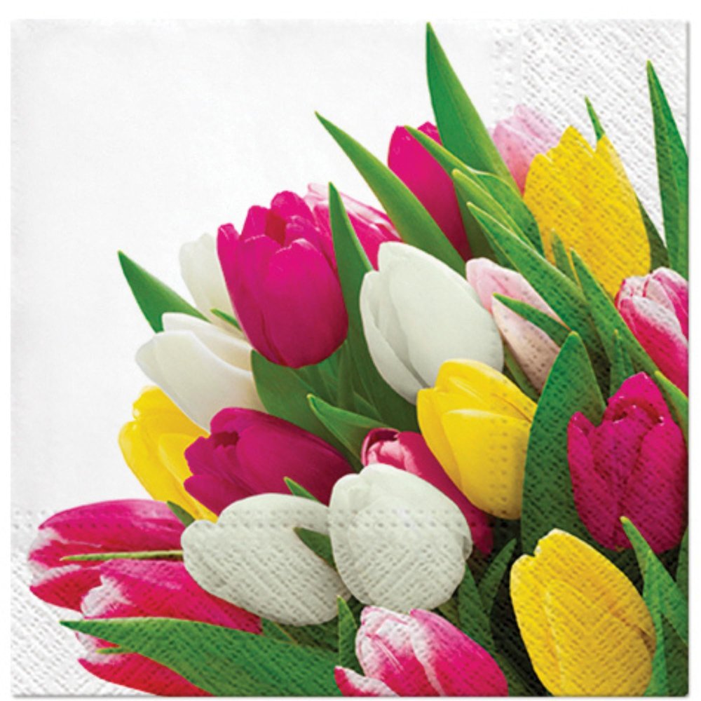 Keep Unique 20-ct 13x13 Tulips Paper Luncheon Decoupage Napkins, 3-Ply Servilletas Printed Bunch Tulips Napkin for Christmas Art, Dinner and Party, Disposable Napkins Decor (bunch of tulips)
