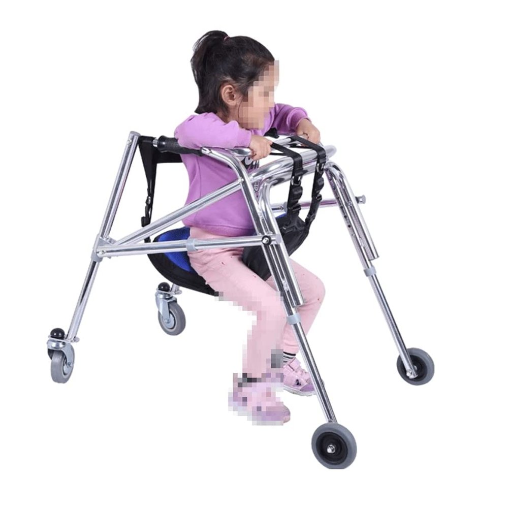 BBZY Height Adjustable Rollator Walker with Wheel and Seat One-Way Folding Mobility Aid for Rehabilitation Training of Children