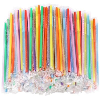 500 Pcs Flexible Disposable Plastic Drinking Straws, Individual Package 10.2 Inches Colorful Extra Long Bendy Party Fancy Straws