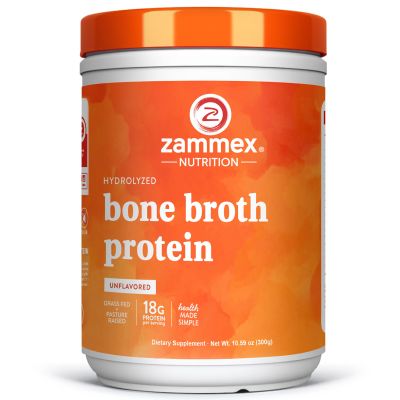 Zammex 100% Grass-Fed Beef Bone Broth Protein Powder, 18G Protein, Hydrolyzed Collagen Peptides Type 1&3, Supports Healthy Skin, Nails, Hair, Joints, Non-GMO, Gluten Free, Paleo & Keto Friendly