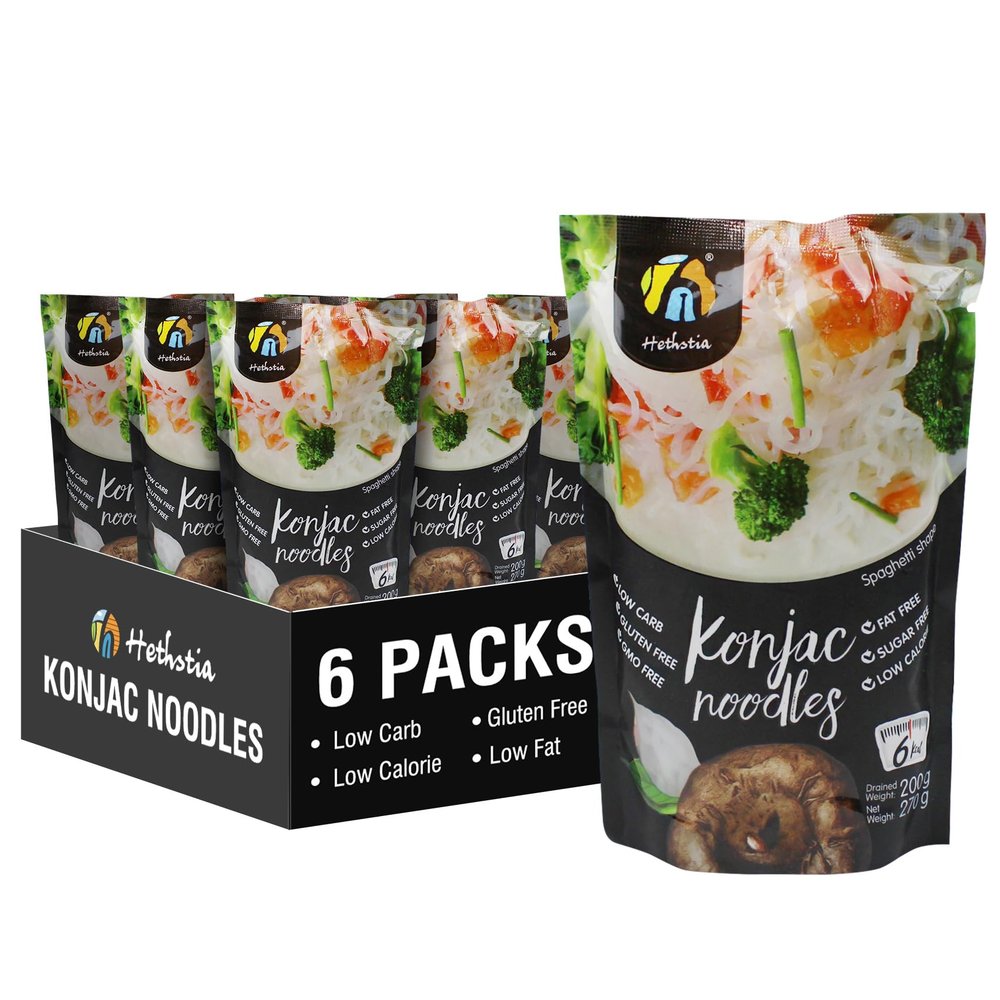 Hethstia Konjac Noodle, Keto Shirataki Spaghetti for Healthy Diet, Low-Calorie, Low-Carb, Pre-Cooked and Ready to Eat, Gluten-Free, Vegan, Sugar-Free, Paleo-Friendly (57.14 oz, 6 Packs)