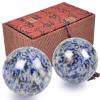 1.57in Feng Shui Stone Baoding Balls Chinese Health Exercise Stress Balls with Gift Box Blue Stripe view 1