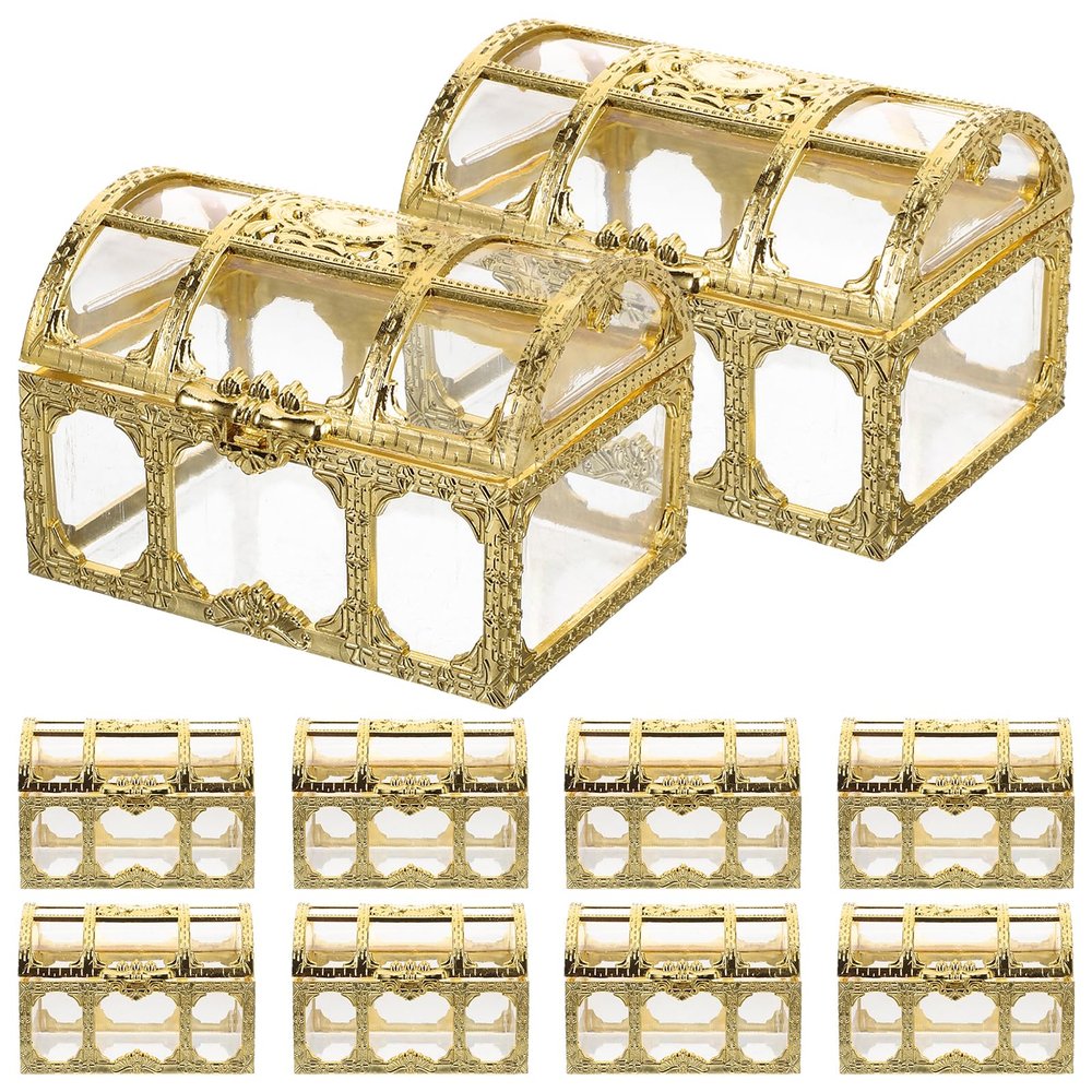 GALPADA 10pcs Golden Treasure Chest Candy Boxes, Plastic Wedding Favor Containers, Party Supplies for Storage, 2.95x2.04x1.96 Inch