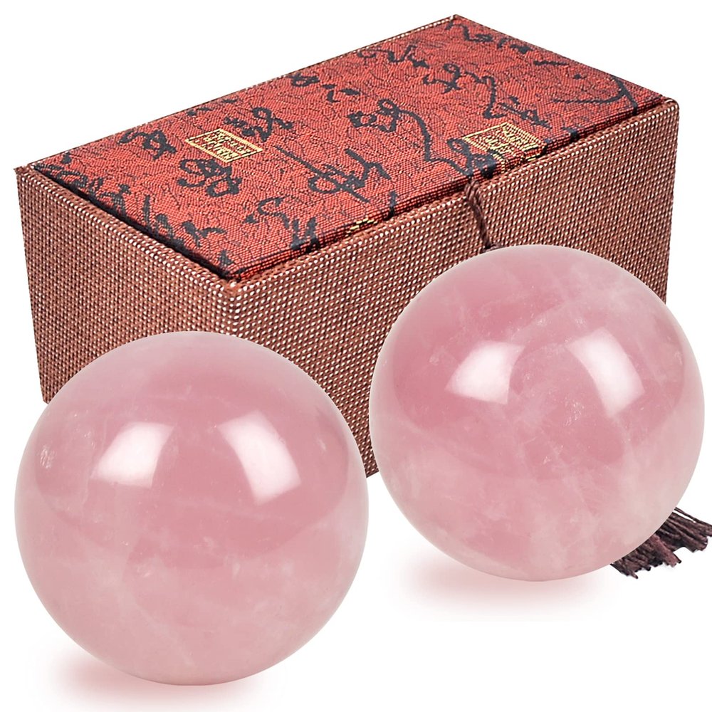 1.57in Feng Shui Stone Baoding Balls Chinese Health Exercise Stress Balls with Gift Box Pink