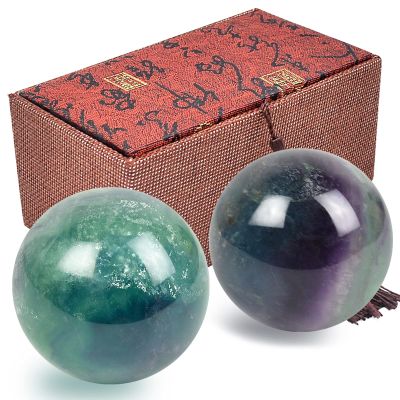 1.57in Feng Shui Stone Baoding Balls Chinese Health Exercise Stress Balls with Gift Box Fluorite