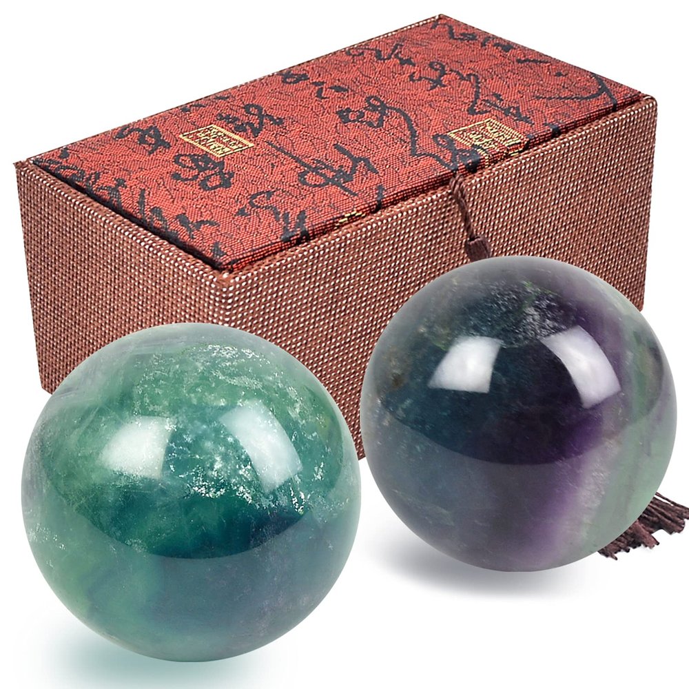 1.57in Feng Shui Stone Baoding Balls Chinese Health Exercise Stress Balls with Gift Box Fluorite