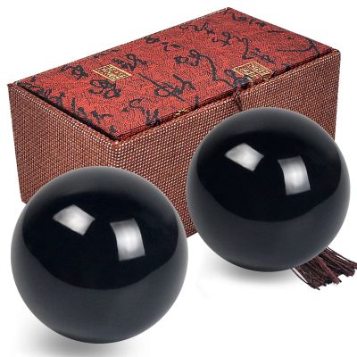 1.57in Feng Shui Stone Baoding Balls Chinese Health Exercise Stress Balls with Gift Box Black