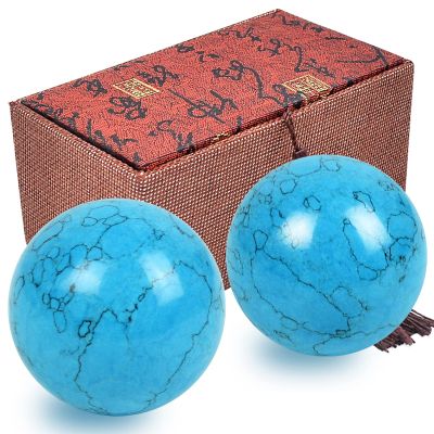 1.57in Feng Shui Stone Baoding Balls Chinese Health Exercise Stress Balls with Gift Box Blue