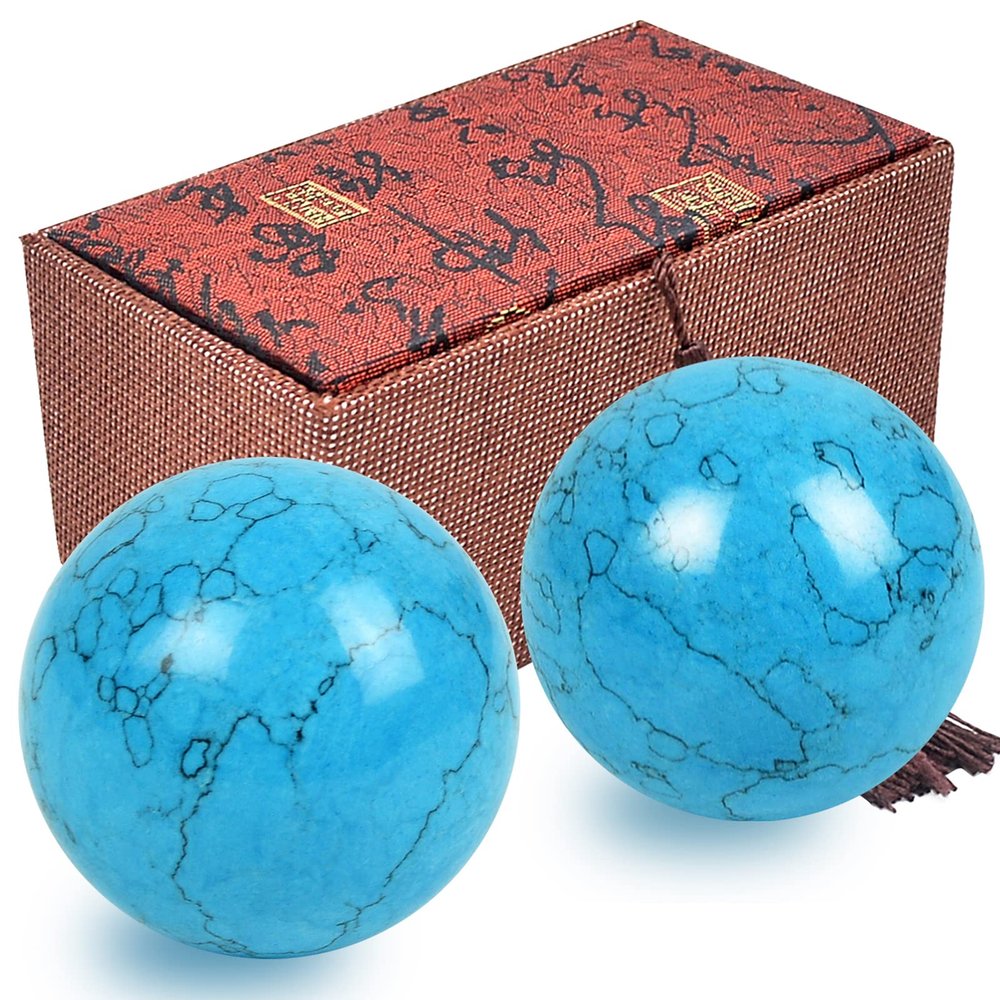 1.57in Feng Shui Stone Baoding Balls Chinese Health Exercise Stress Balls with Gift Box Blue