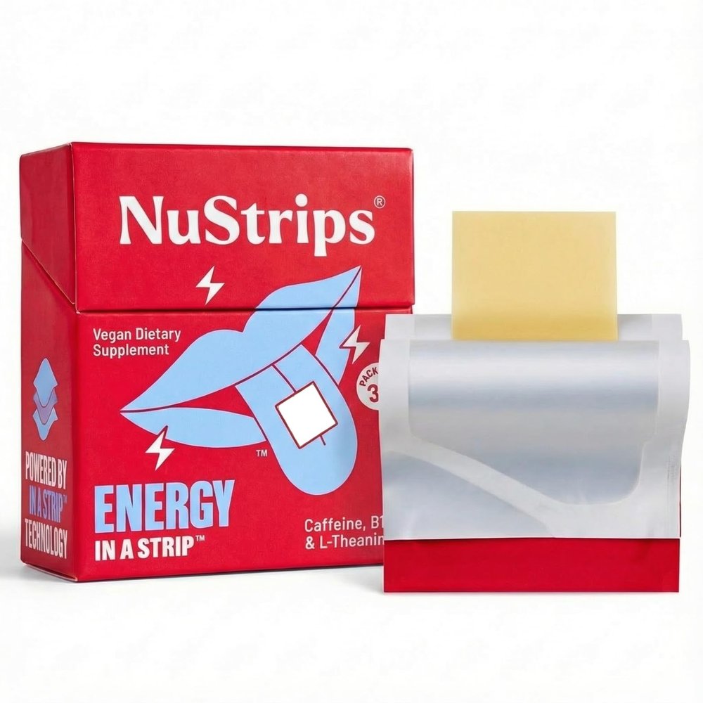 NuStrips Fast-Dissolving Energy Strips with 50mg Caffeine, L-Theanine & Vitamin B12  Instant Energy & Focus Without Jitters or Crash  Works Faster Than Coffee  Refreshing Lemon (30 Strips)
