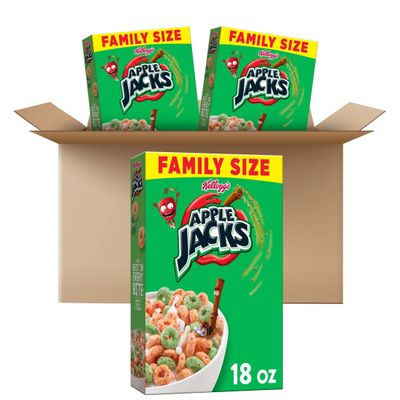 Kellogg's Apple Jacks Cold Breakfast Cereal, 8 Vitamins and Minerals, Kids Snacks, Family Size, Original (3 Boxes)