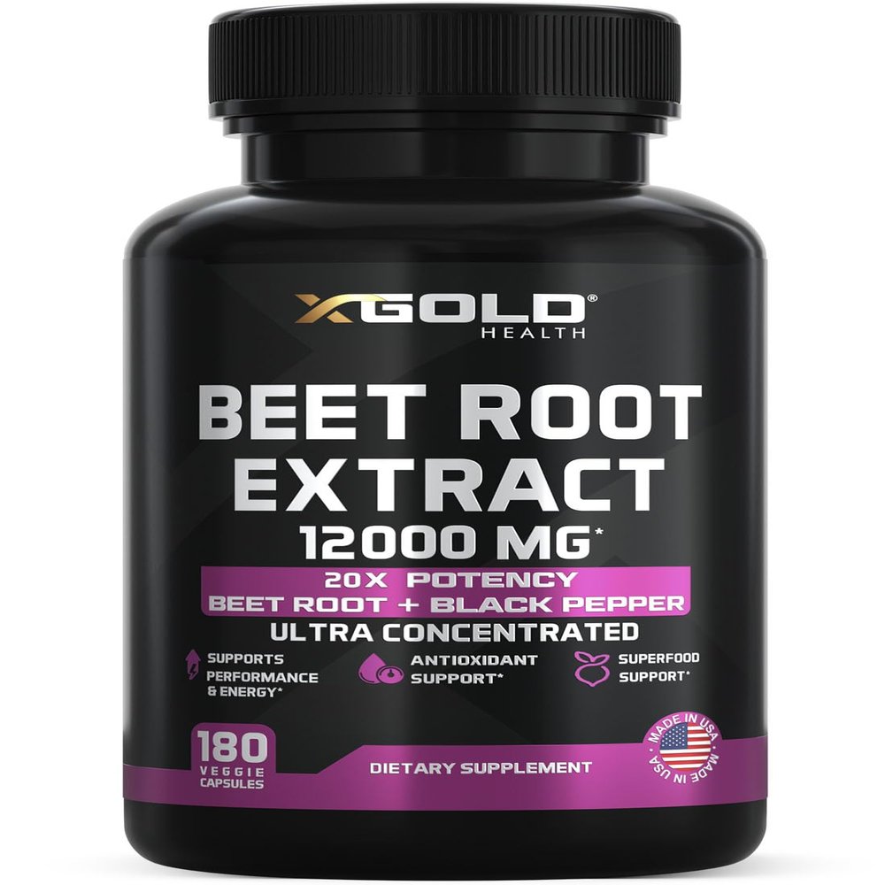 Beet Root Extract - 12000mg 20x Concentrated Beet Root Capsules Supplement w/Black Pepper - High Nitrates - Natural Nitric Oxide Booster - Highly Concentrated & Bioavailable - Made in USA -180 Caps