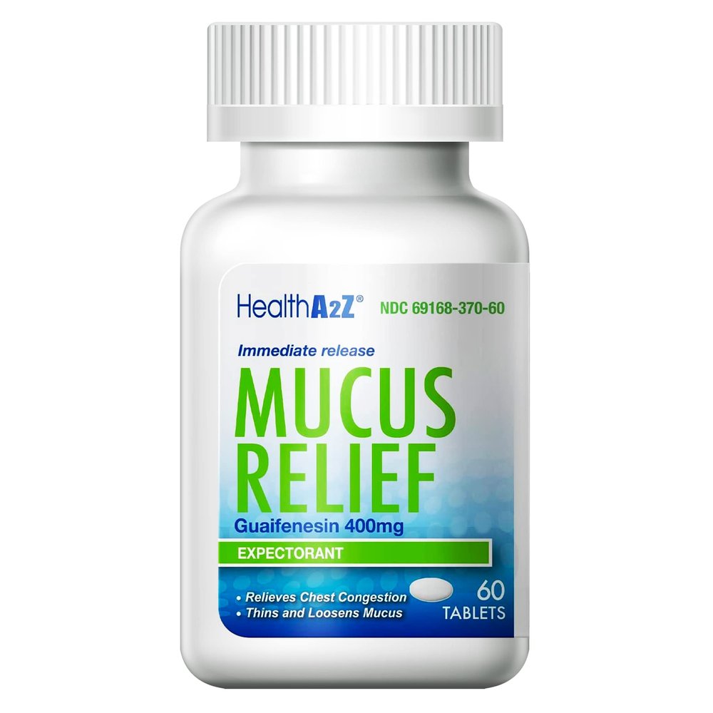 HealthA2Z Mucus Relief | Guaifenesin 400mg | Immediate Release | No Benzene | Expectorant (60 Counts)
