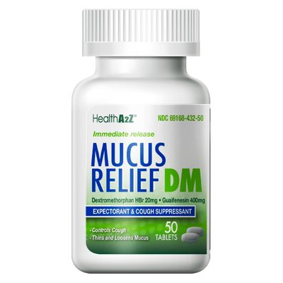 HealthA2Z Mucus Relief DM | Dextromethorphan HBr 20mg | Guaifenesin 400mg | No Benzene | Cough, Immediate Release, Uncoated (50 Count (Pack of 1))