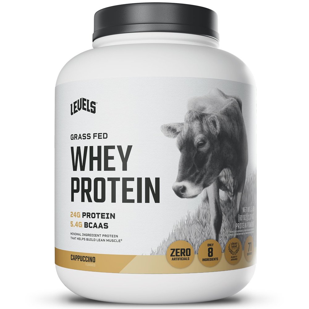 Levels Grass Fed Whey Protein Powder, No Artificials, 24G of Protein, Cappuccino, 5LB