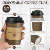 LITOPAK 100 Pack 12 oz Paper Coffee Cups with Lids, Sleeves, and Stirring Sticks for Coffee, Water, or Juice, Browm 10 Ounce Disposable Hot Paper Cups for Cafes, schools, offices, shops view 2