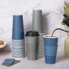 LITOPAK 100 Pack 20 oz Disposable Paper Coffee Cups with Lids, Sleeves and Stirring Sticks for Hot Coffee, Water or Juice, Blue and Gray Hot Paper Cups for Cafes, schools, offices, shops view 3