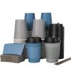 LITOPAK 100 Pack 12 oz Disposable Paper Coffee Cups with Lids, Sleeves and Stirring Sticks for Hot Coffee, Water or Juice, Blue and Gray Hot Paper Cups for Cafes, schools, offices, shops view 1