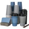 LITOPAK 100 Pack 16 oz Disposable Paper Coffee Cups with Lids, Sleeves and Stirring Sticks for Hot Coffee, Water or Juice, Blue and Gray Hot Paper Cups for Cafes, schools, offices, shops view 1